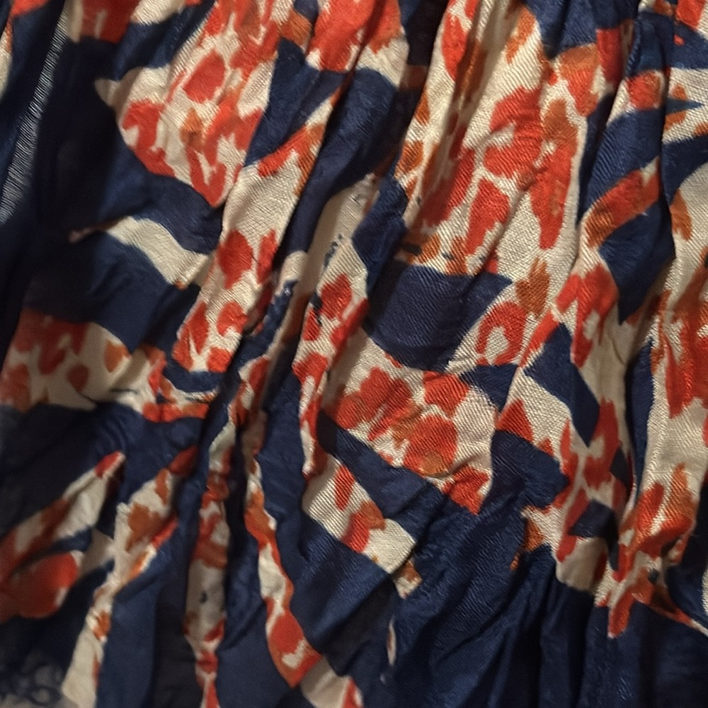 NWT-Banana Republic Scarf-Manray Hotel-Red/Navy-Polyester-Crinkle-Raw Edge - Picture 5 of 13